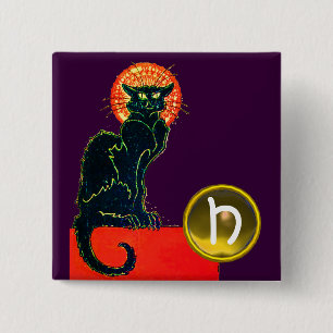 SCHWARZES KATZ-HALLOWEEN-PARTY-MONOGRAMM BUTTON