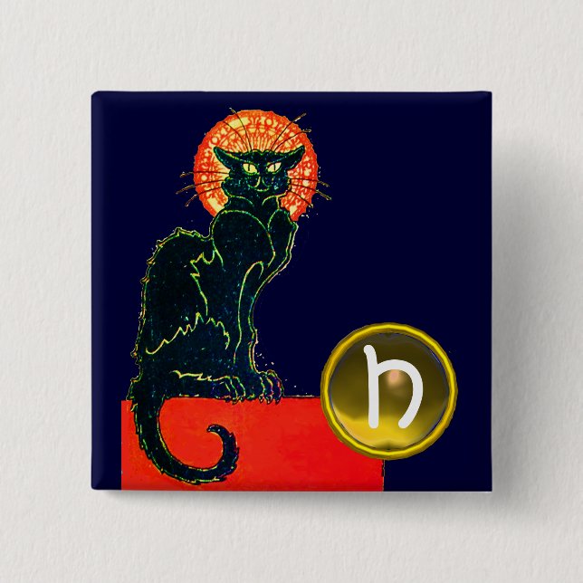 SCHWARZES KATZ-HALLOWEEN-PARTY-MONOGRAMM BUTTON (Vorderseite)