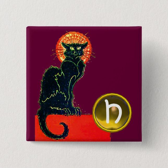 SCHWARZES KATZ-HALLOWEEN-PARTY-MONOGRAMM BUTTON (Vorderseite)
