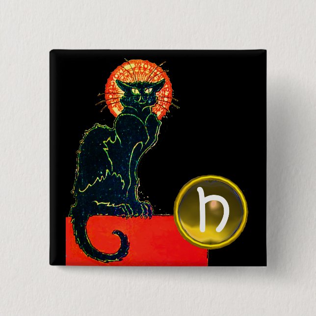 SCHWARZES KATZ-HALLOWEEN-PARTY-MONOGRAMM BUTTON (Vorderseite)