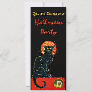 SCHWARZES KATZ-HALLOWEEN-PARTY-MONOGRAMM EINLADUNG