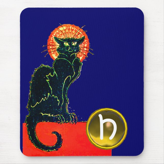 SCHWARZES KATZ-HALLOWEEN-PARTY-MONOGRAMM MOUSEPAD (Vorne)