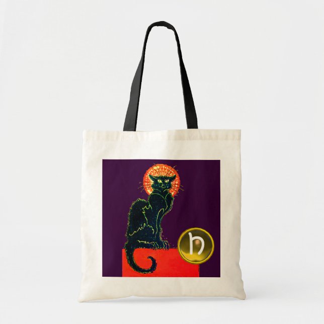 SCHWARZES KATZ-HALLOWEEN-PARTY-MONOGRAMM TRAGETASCHE (Vorne)