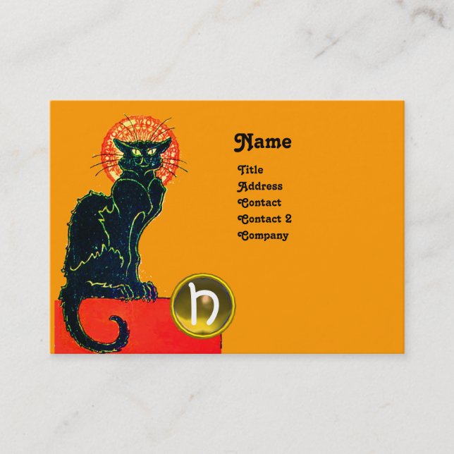 SCHWARZES KATZ-PARTY-MONOGRAMM VISITENKARTE (Vorderseite)
