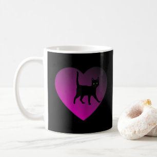 Schwarzes Kätzchen im Herzen, schwarze Katze Kaffeetasse