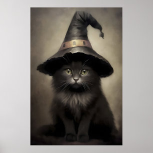Schwarzes Kätzchen in einem Hexenhut-Druck, Hallow Poster