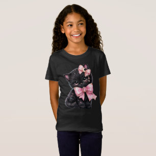 „Schwarzes Kätzchen mit rosa Schleifen“ Süßes Katz T-Shirt