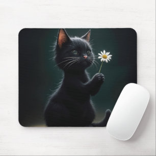 Schwarzes Kätzchen mit weißer Daisy Mousepad