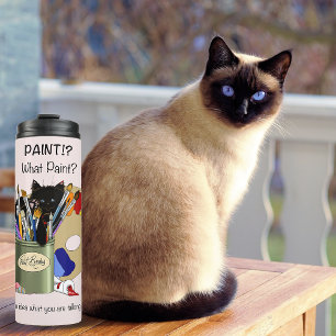 Schwarzes Kätzchen Pinselglas Künstler Katze Rosa Thermosbecher