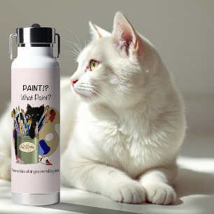 Schwarzes Kätzchen Pinselglas Künstler Katze Rosa Trinkflasche