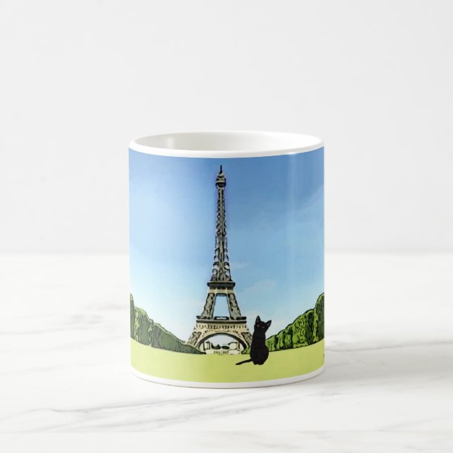 Schwarzes Kätzchen vor Eiffel-Turm-Tasse Kaffeetasse (Mittel)