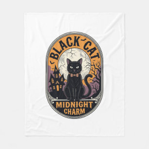 Schwarzes Katze Halloween-Shirt Vintage Midnight C Fleecedecke