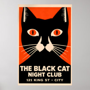 Schwarzes Katze Jazz Club Poster, Art Deco Tierpri Poster