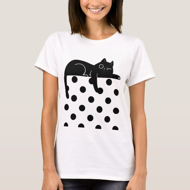 Schwarzes Katze Punkte T-Shirt (Vorderseite)