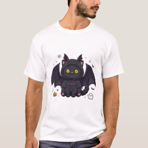 Schwarzes Katzen-Fledermaus-Kostüm Süße Halloween- T-Shirt