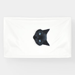 Schwarzes Katzen-Gesicht Blaue Augen Grafik T-Shir Banner