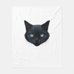 Schwarzes Katzen-Gesicht Blaue Augen Grafik T-Shir Fleecedecke