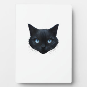 Schwarzes Katzen-Gesicht Blaue Augen Grafik-T-Shir Fotoplatte
