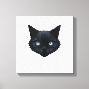 Schwarzes Katzen-Gesicht Blaue Augen Grafik T-Shir Leinwanddruck