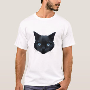 Schwarzes Katzen-Gesicht Blaue Augen Grafik T-Shir T-Shirt