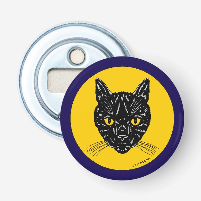 Schwarzes Katzen Gesicht Flaschenöffner (Vorderseite)