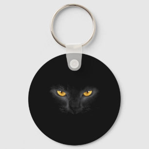 Schwarzes Katzen-Gesicht Gelbe Augen Lustiger Katz Schlüsselanhänger