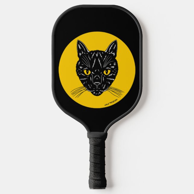 Schwarzes Katzen Gesicht Pickleball Schläger (Vorderseite)