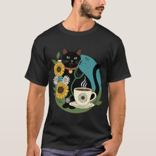 Schwarzes Katzen-Stethoskop-Kaffeetasse-Geschenk T-Shirt