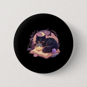 Schwarzes Katzen-Zauberbuch Grusel-Halloween-Magie Button