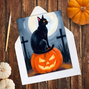 Schwarzes Katzengestein Jack-O-Lantern Halloween g Feiertagskarte