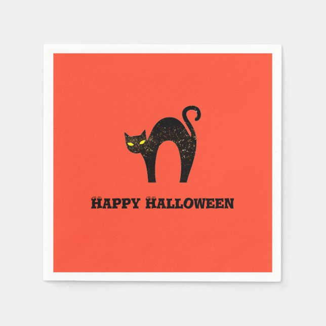 Schwarzes KatzenHalloween Serviette (Vorderseite)