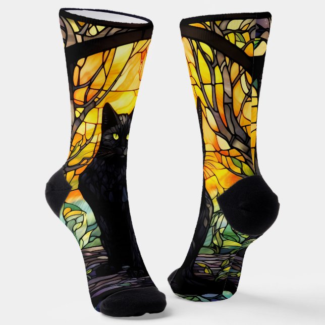 Schwarzes katzenhartes Glas gelb Socken (Gewinkelt)