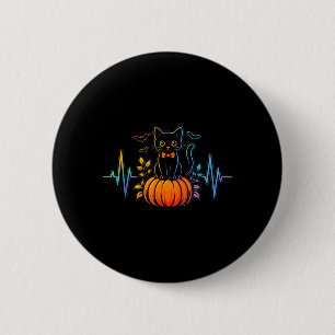 Schwarzes Katzenherzschlag-Halloween-Kürbis für Fr Button