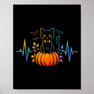 Schwarzes Katzenherzschlag-Halloween-Kürbis für Fr Poster