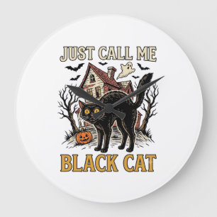 Schwarzes Katzenkostüm Spukhaus Lustiges Halloween Große Wanduhr