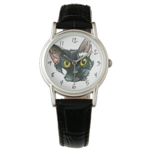 Schwarzes Katzenleder-Armbanduhr Armbanduhr