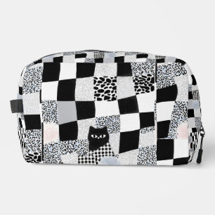 Schwarzes Katzenmuster Gingham gemischtes Karomust Waschbeutel