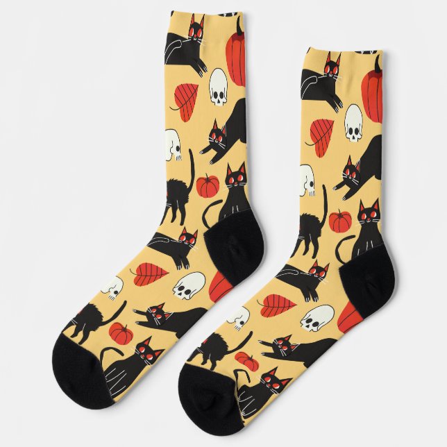 schwarzes Katzenmuster Socken (Linkes Detail)