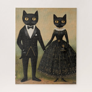 Schwarzes Katzenpaar Vintage-Folk-Art Gothic vikto