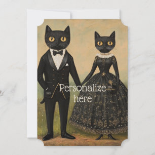 Schwarzes Katzenpaar Vintage-Folk-Art-Gotik viktor Einladung