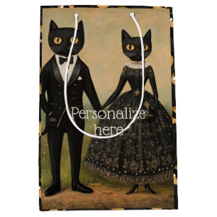 Schwarzes Katzenpaar vintage Folklore Kunst gothic Mittlere Geschenktüte