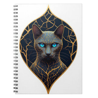 Schwarzes Katzenporträt mit goldenen geometrischen Notizblock