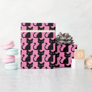 SCHWARZES KATZPINK GEBURTSTAGSPAPIER GESCHENKPAPIER