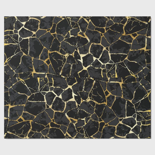 Schwarzes Kintsugi-Goldader-Geschenkpapier Geschenkpapier (Saum)
