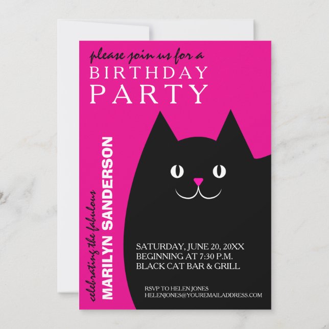 Schwarzes Kitty-Katzen-Geburtstags-Party Einladung (Rückseite)