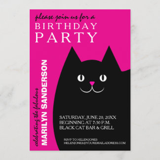 Schwarzes Kitty-Katzen-Geburtstags-Party Einladung