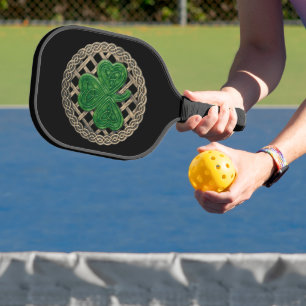 Schwarzes Kleeblatt auf keltischen Knochen Pickleball Schläger