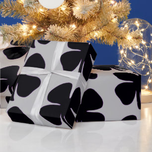 Schwarzes Kleeblatt graues glänzendes Papier, groß Geschenkpapier