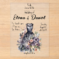 Schwarzes Kleid Aquarell Hochzeit Acryl Einladung