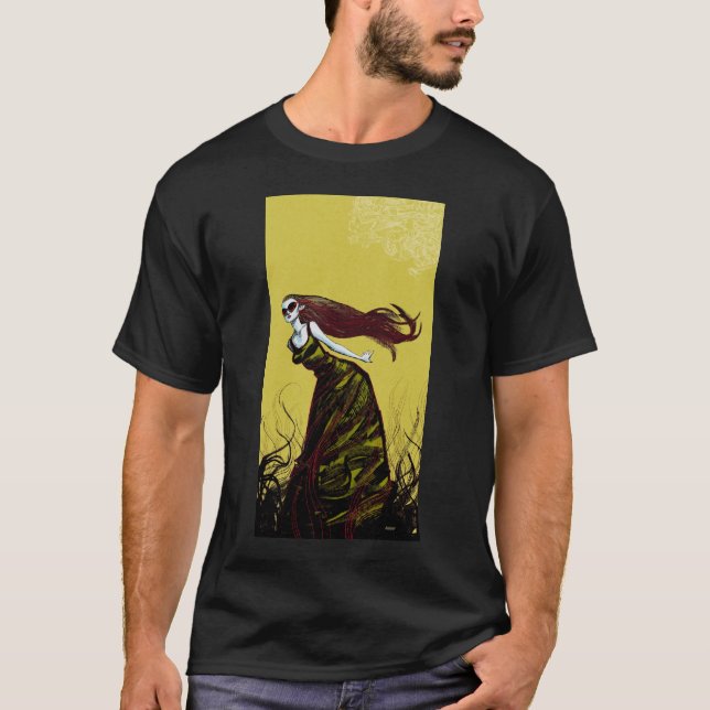 Schwarzes Kleid auf Schwarzem T-Shirt (Vorderseite)